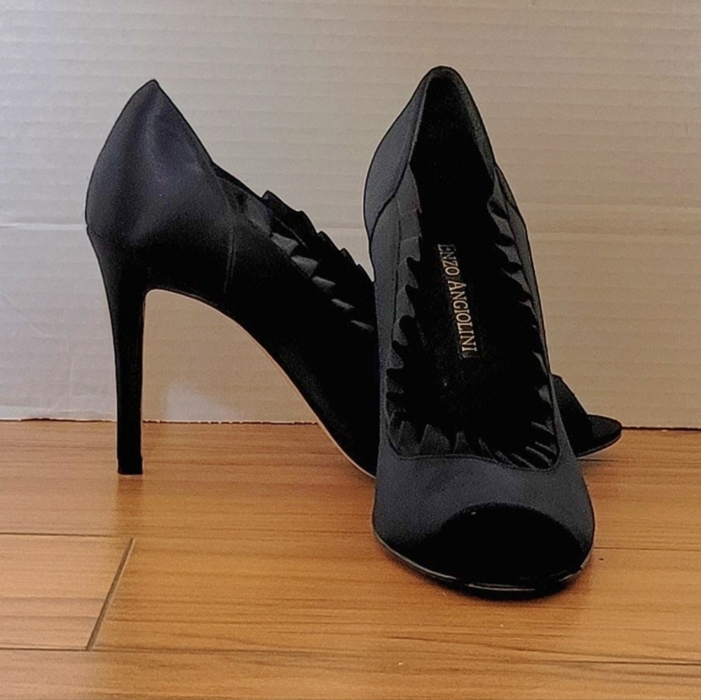 Peep toe shoes Enzo Angiolini stiletto sexy spike heel satin formal evening date